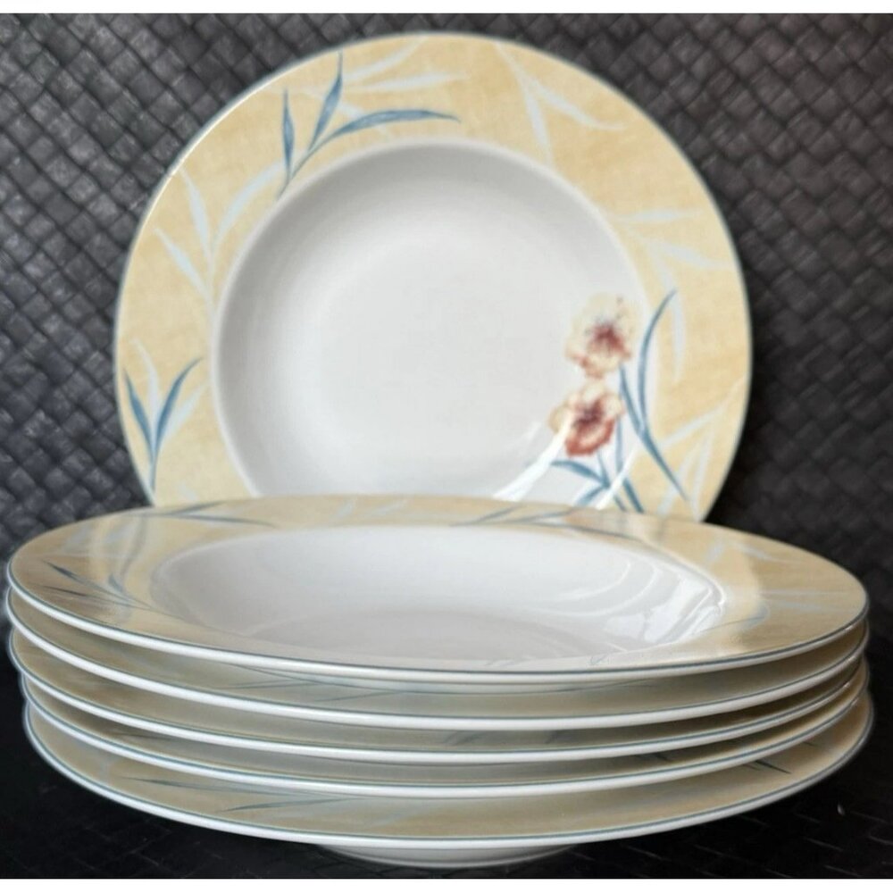 Mayfair And Jackson Wide Rimmed Soup Salad Bowls Set Of 6 Blue White Yellow VGUC